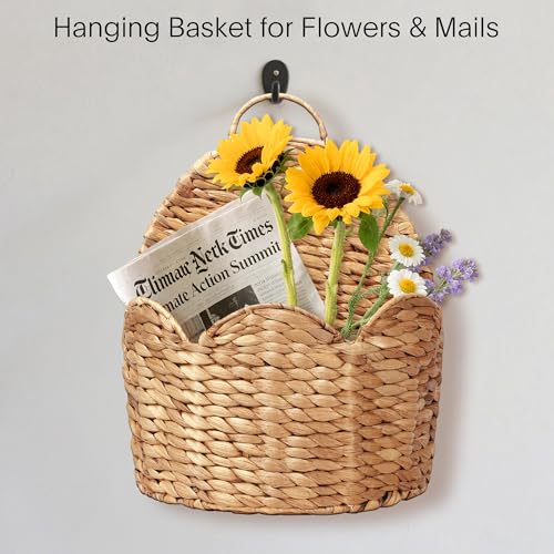Door Basket Scalloped Hanging Storage Basket,Water Hyacinth Woven Wall Baskets for Front Door Decor, Hangable Storage Organize for Flowers,Planter,Mails,Wicker Baskets for Organizing Garden- L by Stylave - Used condition - Image 4
