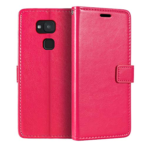 Shantime Lederhülle Kompatibel mit BQ Aquaris VS, Business Design Magnetische Klapphülle, 3 Kartenfächer, Foto & Geheimfach(Rosenrot)