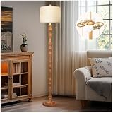65.5' Natural Real Wood Floor Lamp with S Cluster Pull Chains Dual Switch,Wood Base Tall Lamp,Farmhouse Standing Lamp for Living Room,with Linen Shade,Floor Lamp for Living Room,Bedroom(Bulb Included)