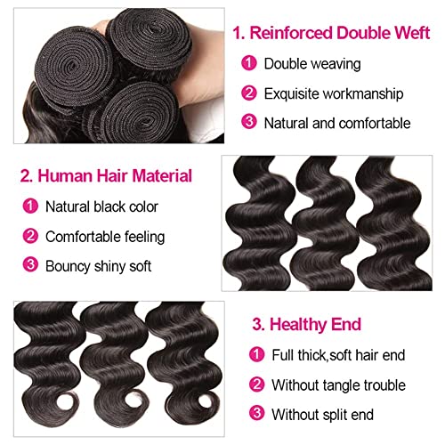 Tasumla Human Hair Bundles 14 16 18 Inch Body Wave Bundles Human Hair 12A Brazilian Human Hair Bundles 100% Unprocessed Virgin Hair Weft Weave Bundles Human Hair Extension Upgrade 3 Bundles For Black Women Nature Color Double Strong Weft #TOP2