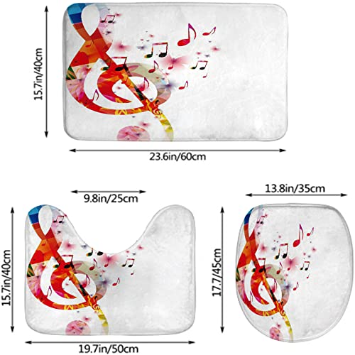 Badezimmerteppich-Set, 3-teilig, Musik, kreative Kunst, Musiknoten, Rhythmus, Lied, waschbare Badeteppiche, rutschfest, mit Rückenpolster, Konturteppich und Toilettendeckelbezug – Bild 3
