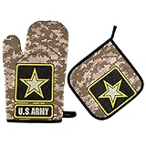 Aflyko 4th of July Us Army Khaki Brown Oven Mitt Pot Holder Festive Gift Set Heat Resistant Cooking