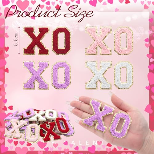 Solsew 32 Pcs Valentine Iron on Patches Valentine Patches XOXO Chenille Letter Patch with Glitter Gold Border Decor Sew on Embroidered Applique for Hat Bag Clothes(Elegant) by Solsew - Image 2