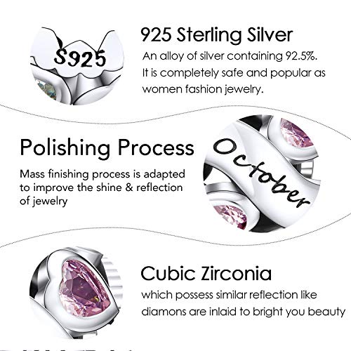 Ningan October Birthstone Charms 925 Sterling Silver Love Heart Openwork Bead For Charm Bracelets And Necklaces With 5A Cubic Zirconia, Birthday Mothers Day Jewelry Gifts Women Girls #TOP5