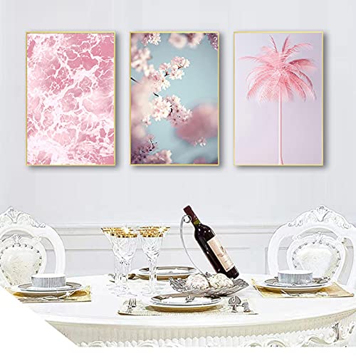 Affiche grand format pour grand mur vide salon triptyque rose 70x100