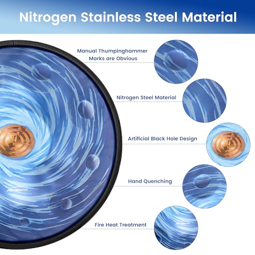 Handpan ASTEMAN en Re menor 432Hz 22 pulgadas 10 notas miniatura 2
