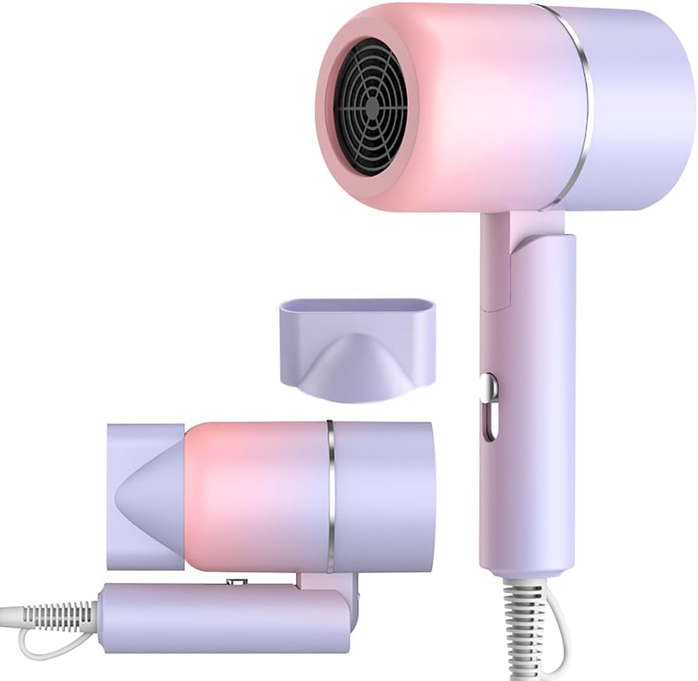 Opvouwbare reis-haardroger, 800 W haardroger met negatieve ionen, haardroger voor reizen, haardroger met sproeiers om te stylen, handig en compact voor reizen, salon en thuis