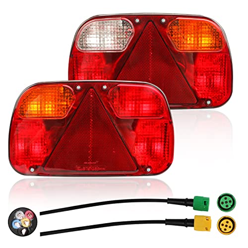 Yuanjoy 2 Pcs Feux Remorque 12V Connexion Baïonnette 5 Broches avec Réflecteurs Triangle, Eclairage Arrière de Camion Gauche et Droit - Certification de marque E Cover