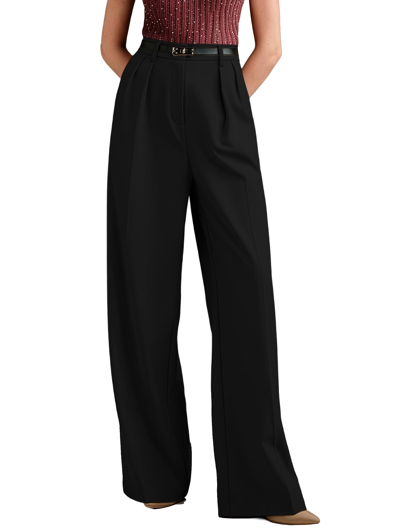 Solid High Waist Korean Loose Pleated Wide Leg Pants & Trouser for Women's & Girl's-picture-12