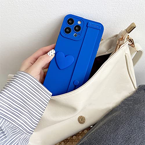 SUVATA 3D Love Heart Muñequera Soporte Soporte Soporte Estuche Suave Mate para iPhone 13 11 12 Pro MAX XR X XS 7 8 Plus SE 2 13 Mini Cubierta, Azul, para iPhone 13ProMax