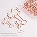 Rose Gold Wire Binder Clips and Cute Paper Clips Set Assorted Sizes, 2 Large 6 Medium 10 Small Smooth Stainless Hollow Office Clamp Clips