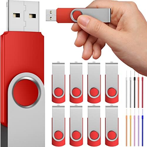 FEBNISCTE 512MB USB Stick Pack of 10 USB 2.0 Memory Sticks - Bulk Small Storage Portable Bulk Value Flash Drives 512 MB - Swivel MultiPack Pendrive Green Value Zip Drive with Lanyards Commercial Gift
