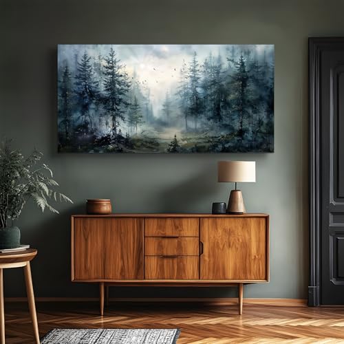 SERIMINO Large Wall Art for Living Room, Landscape Canvas Prints Paintings, Foggy Forest Pictures Wall Decor Aesthetic, Pine Trees Modern Home Decor, Bedroom Bathroom Office Artwork 30"X60"