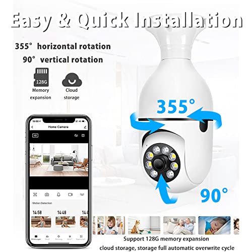 Tingkengse Light Bulb Security Camera, 2.4Ghz & 5G Wireless Wifi Outdoor, E27 Light Socket Security Camera,1080P Indoor For Home Built-In 355° Ptz & Smart Motion Detection ,Two-Way Audio #TOP6