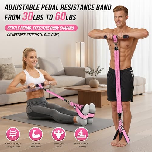 Image of Upgrade Pedal Resistance Band with Handle, Adjustable Tube Foot Pedal Device Puller Exercise Bands, for Abs Arm Leg Waist Workout, Core Pilates, Sit Up Fitness Equipment for Full Body Training