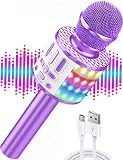  Microfono Inalámbrico Karaoke, Micrófono Karaoke Bluetooth con Luces para Canta Partido Musica, Dinámicos Juguetes Regalos para Niños Niñas de 4-13 Años, Compatible con Android/iOS/PC