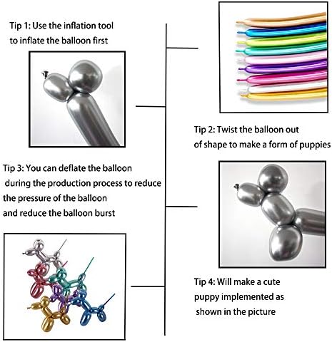 Metallic Modelling Balloons, 100 PCS Long Twisting Balloons Kit with Pump for Birthday Wedding Festival Party Multicolor