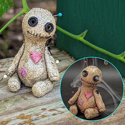 Voodoo Doll Incense Burner,4" Resin Backflow Incense Holders with 60PCS Wonderful Smelling Cones Resin Statues Ornament Handmade Craft for Yoga Office Home Decor