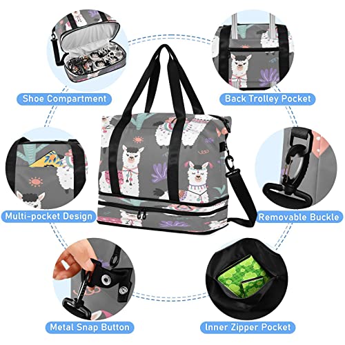 Kigai Llama Cactus Sport Tote Bag For Women Men Large Travel Duffel Bag Waterproof Weekender Overnight Bag With Wet Pocket For Gym Yoga Swimming Camping #TOP4