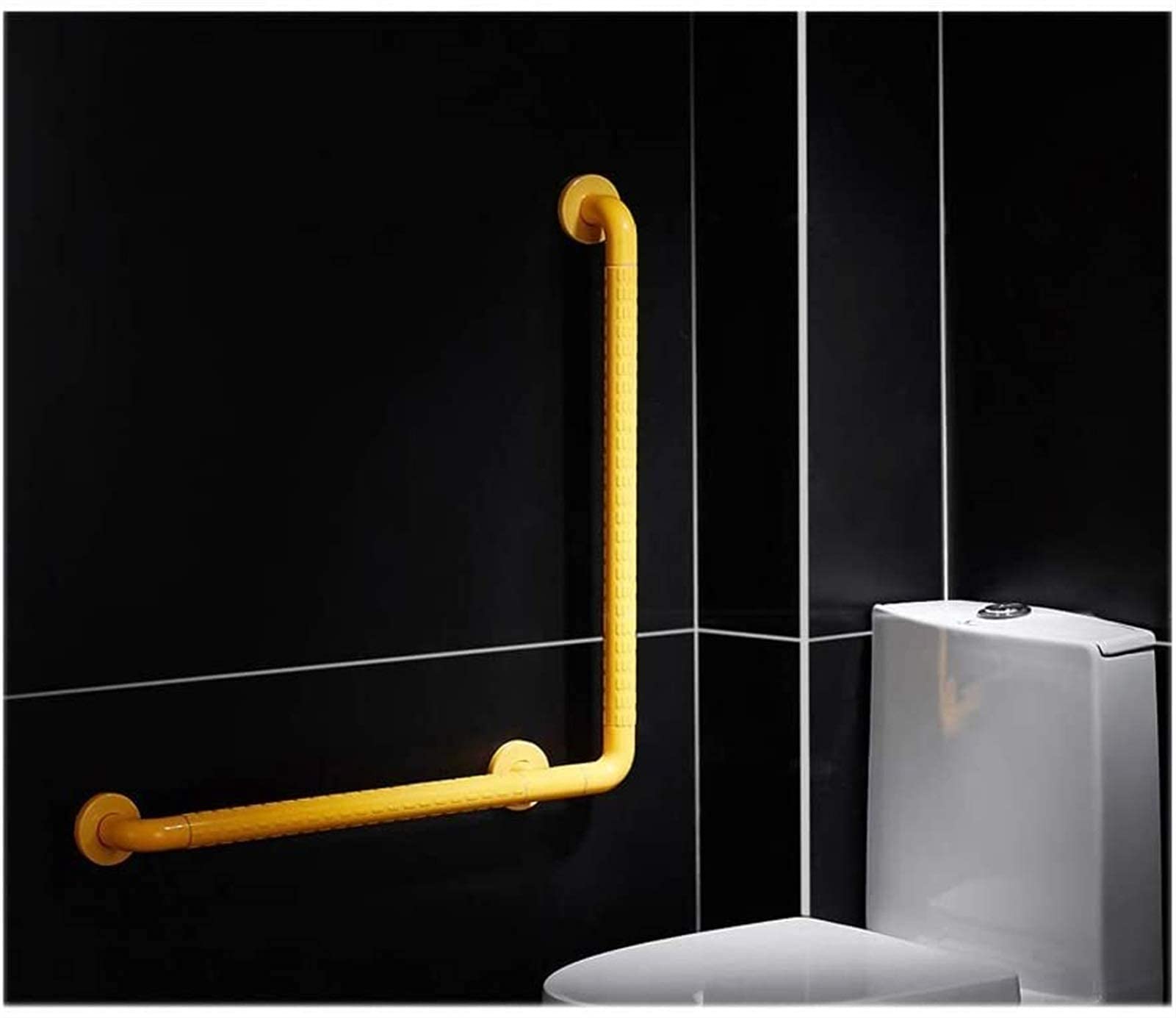 Barre de sécurité en L jaune pour douche et WC senior