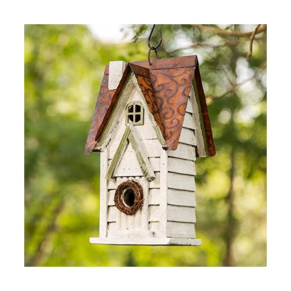 Glitzhome GH90086 Hanging Distressed Wooden Garden Cottage Birdhouse, White