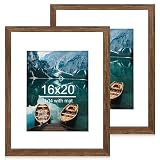 Hongkee 16x20 Frames Set of 2, Rustic Brown Wood Style - Display 16 x 20 Picture without Mat or 11x14 Picture with Mat, Wall Mounting Horizontal and Vertical