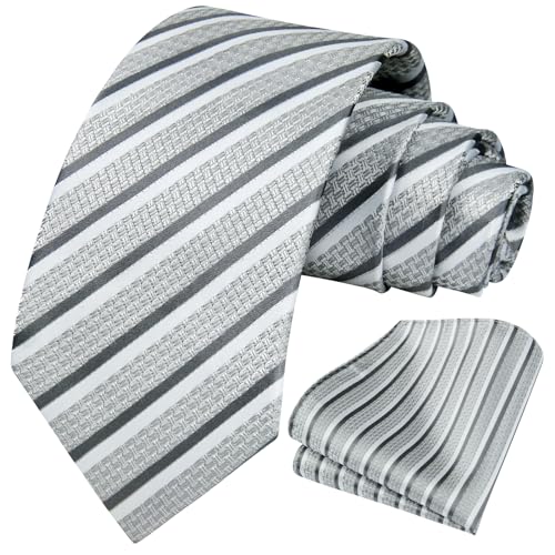 Image of HISDERN Mens Tie Striped Ties and Handkerchief Set Business Formal Woven Pocket Square Wedding College Stripe Necktie