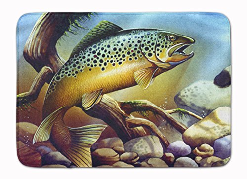 Caroline's Treasures PTW2038RUG Brook Trout Machine Washable Memory Foam Mat, Bathroom Rug, Non-Slip Bath Mat, Durable Thick Washable Rugs for Kitchen, Bathroom Quick Dry, Decorative Artwork,