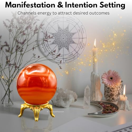 Image of Certified Red Onyx Crystal Ball for Meditation - Premium Crystal Vastu Items for Home and Feng Shui Items for Good Luck - Ideal for Pooja Supplies and Spiritual Practices (2 inch Inch)