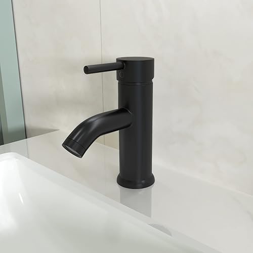 Miniatura 4 de Grifo de fregadero de recipiente negro para baño, grifo de fregadero de barril alto de una sola manija, un agujero, grifo de lavabo de baño de latón