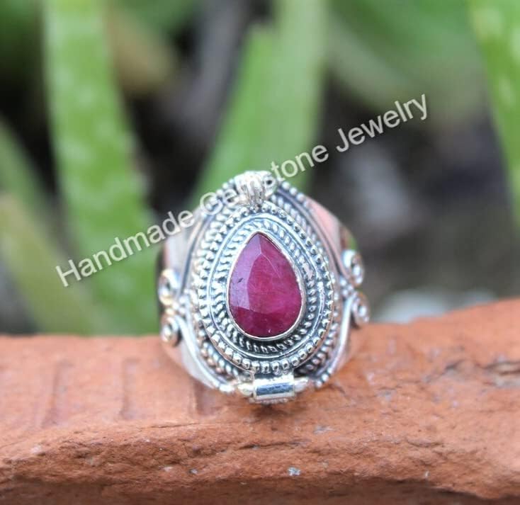 Ruby Ring, Poison Box Ring, Teardrop Stone Ring, Poison Ring, Strange Box Ring, Locket Ring, Red Ruby ~ Gemstone Box Ring, Pear Stone Ring, Poison Pill Box, Raw Ruby Ring, Handmade Poison Ring