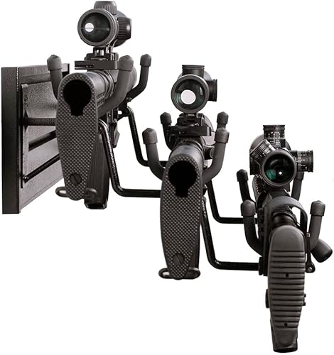 Hold Up Displays Percha horizontal para montaje en pared para 3 rifles, acero negro, hecho en Estados Unidos, acero soldado a mano HD105-3SW
