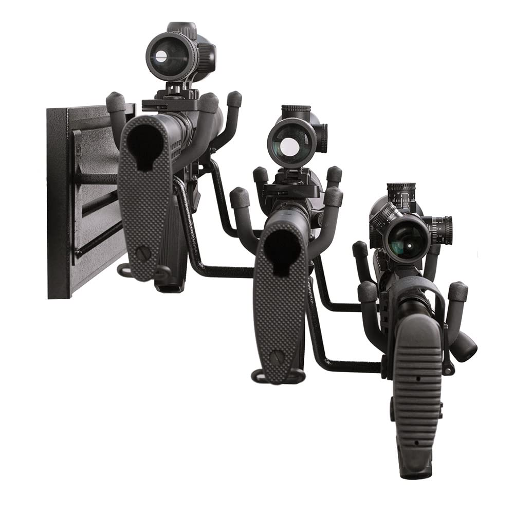 Hold Up Displays Gun Rack Wall Mount Horizontal Hanger for 3 Rifles- Black Steel- USA Made Hand Welded Steel HD105-3SW