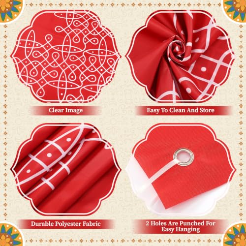 6.5x5.6 ft Indian Pooja Decor Kolam Backdrop, 4 Pcs Marigold Garland, Red by CrystalSylara - Used condition - Image 3