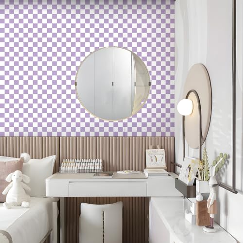 Yangpanel Tapeta samoprzylepna, fioletowo-biała mozaika, karo, peel-and-stick, okładzina ścienna, 44,5 x 1000 cm, geometryczna, wodoszczelna, winylowa, rolka do kuchni, salonu, łazienki, gabinetu
