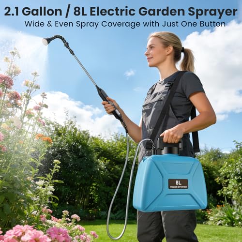 2 Gallon Electric Pump Sprayer in Lawn and Garden, Backpack Weed Sprayer, Battery Powered Garden Sprayer with Retractable Wand and 4 Nozzles, USB Fast Charging — view 2