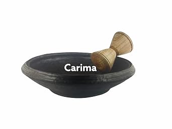 Asanka Bowl Large with a Wooden Grinder | Traditional Earthen Clay Mortar| Used For Blending Ingredients & Serving Food | Black