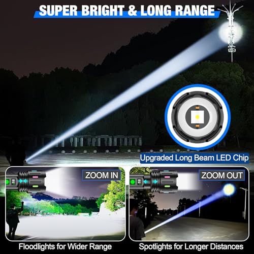 Image of Flashlights High Lumens Rechargeable, Super Bright LED Powerful Flashlight | Type-C, 5 Modes, Zoomable, IPX5 Waterproof Flash Light for Camping, Emergency, Hiking