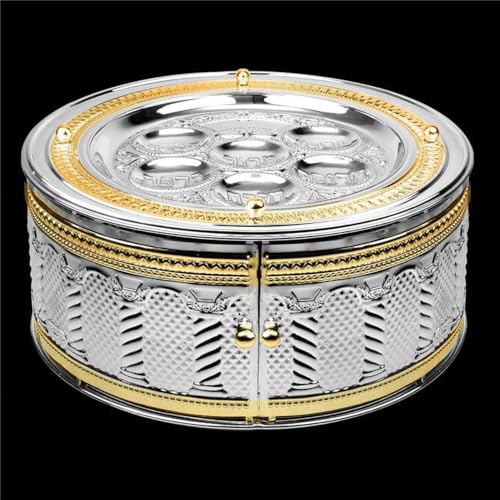 6 x 15 in. 3 Tier Silver Plated & Gold Royal Palace Design Seder Plate