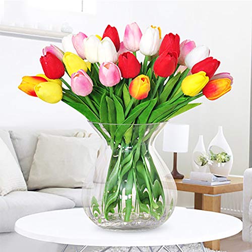 Plobach 30 Pcs Multicolor Tulips Artificial Flowers Fake Tulip Stems Real Touch Pu Tulips For Spring Wreath Wedding Bouquet Centerpiece Floral Arrangement Table Décor #TOP2