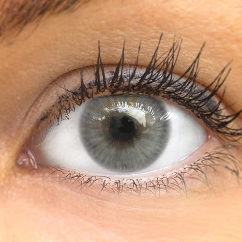 GLAMLENS lentillas de color   Gris (Limone Ash Gray) + contenedor. 1 par (2 piezas) 90 Días Sin Graduación 0.00 dioptrías blandos Lentes de contacto grises de hidrogel de silicona