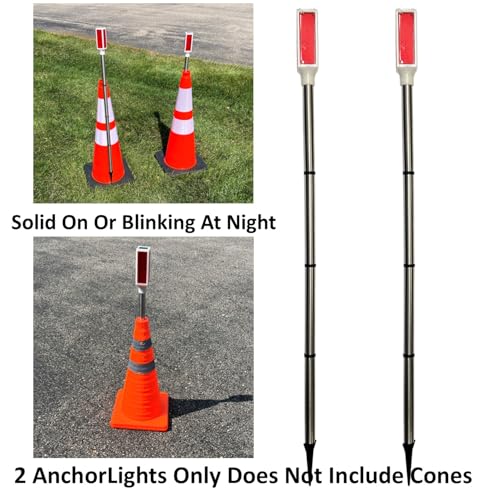 Keyfit Tools AnchorLight Safety Construction Cone Traffic Caution Warning Reflective Anchor Stake Light Sports Road Parking Lot Cone (2 PK) - Thumbnail 3