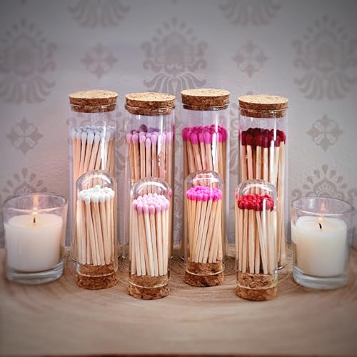 Image of 2 inch White Tip Matches with 3 Mini Cloche Jar + Striker Stickers Included | 100 Classic White Decorative Matches with a Small Glass Holder | Gifts, Home Decor, & Candle Accessories by Thankful Greetings