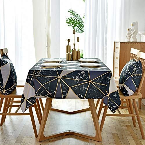 Nappe rectangulaire imprimé marbre noir 135x260cm pour table moderne