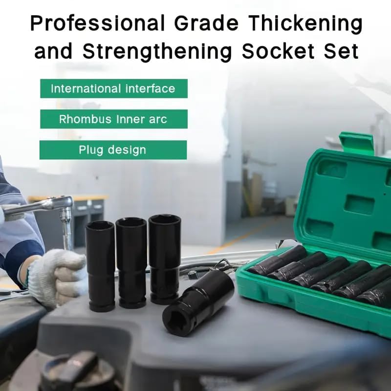 Image of Mahi impex 10 Pieces 1 /2-Inch Square Drive 78mm Deep Impact Socket Hex Set, 6-Point Standard Metric Sizes CR-V Steel 10mm to 24mm (10 in 1 impact socket set) (Green)