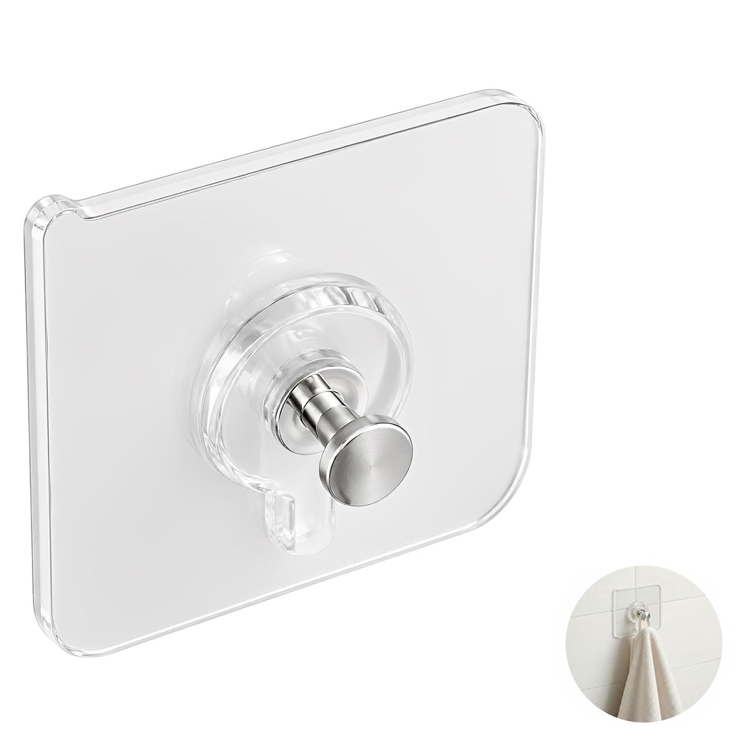 10 Pcs Drill-Free Adhesive Hook, 2.76 x 2.76 in Adhesive Wall Mount Screw Hooks, Transparent Nail-Free Wall Hangers for Photo Frame Shelf, Waterproof Heavy Duty Utility Hooks for Bathroom Kitchen