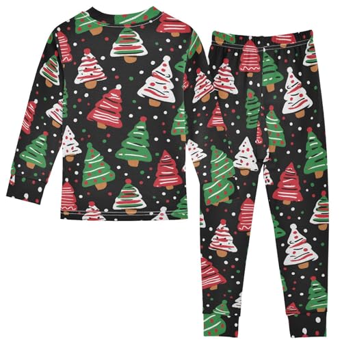Pajama Sets Long Sleeve Christmas Trees on Black Background Soft Comfy Sleepwear 2 Piece PJS 3-8T3