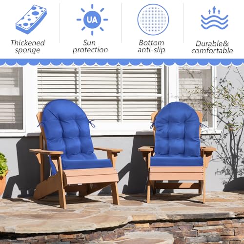 Image of Geelin 4 Pcs Outdoor Patio Chair Cushion Thick High Back Adirondack Chair Cushion Tufted Weather & Fade Resistant Anti-Slip Outside Rocking Chairs Pads with Ties 44 x 19 x 4 Inch (Navy)
