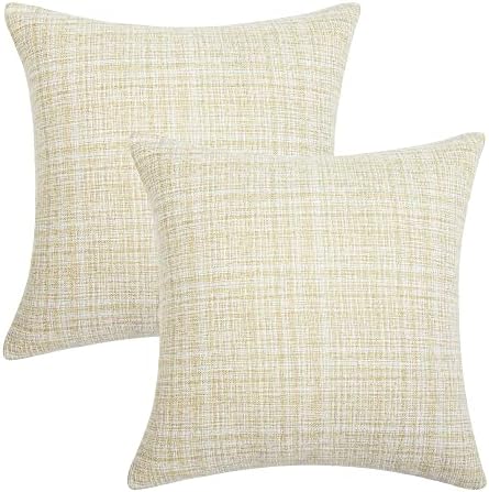 Amazon Brand - Umi Faux Linen Soild Decorative Square Pillow Case Throw Cushion Cover for Sofa Bedroom Car with Invisible Zipper 16x16 Inch 40 x 40 cm Cream Set of 2