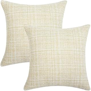 Amazon Brand - Umi Faux Linen Soild Decorative Square Pillow Case Throw Cushion Cover for Sofa Bedroom Car with Invisible Zipper 16x16 Inch 40 x 40 cm Cream Set of 2